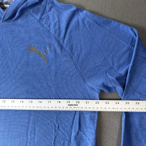Puma Mens XL Blue Gray Logo Hoodie Pullover Long Sleeve Active Running Gymwear - Picture 7 of 16